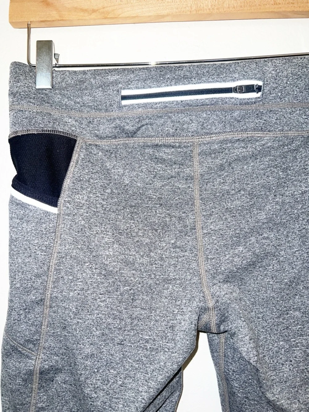 Athleta Heather gray black zipper and side phone pocket high rise biker shorts - Picture 6 of 11